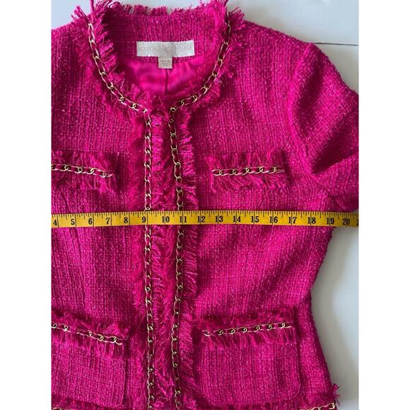 Boston Proper Blazer Women 10 Pink Tweed Barbie Preppy Old Money Cropped - Picture 5 of 9